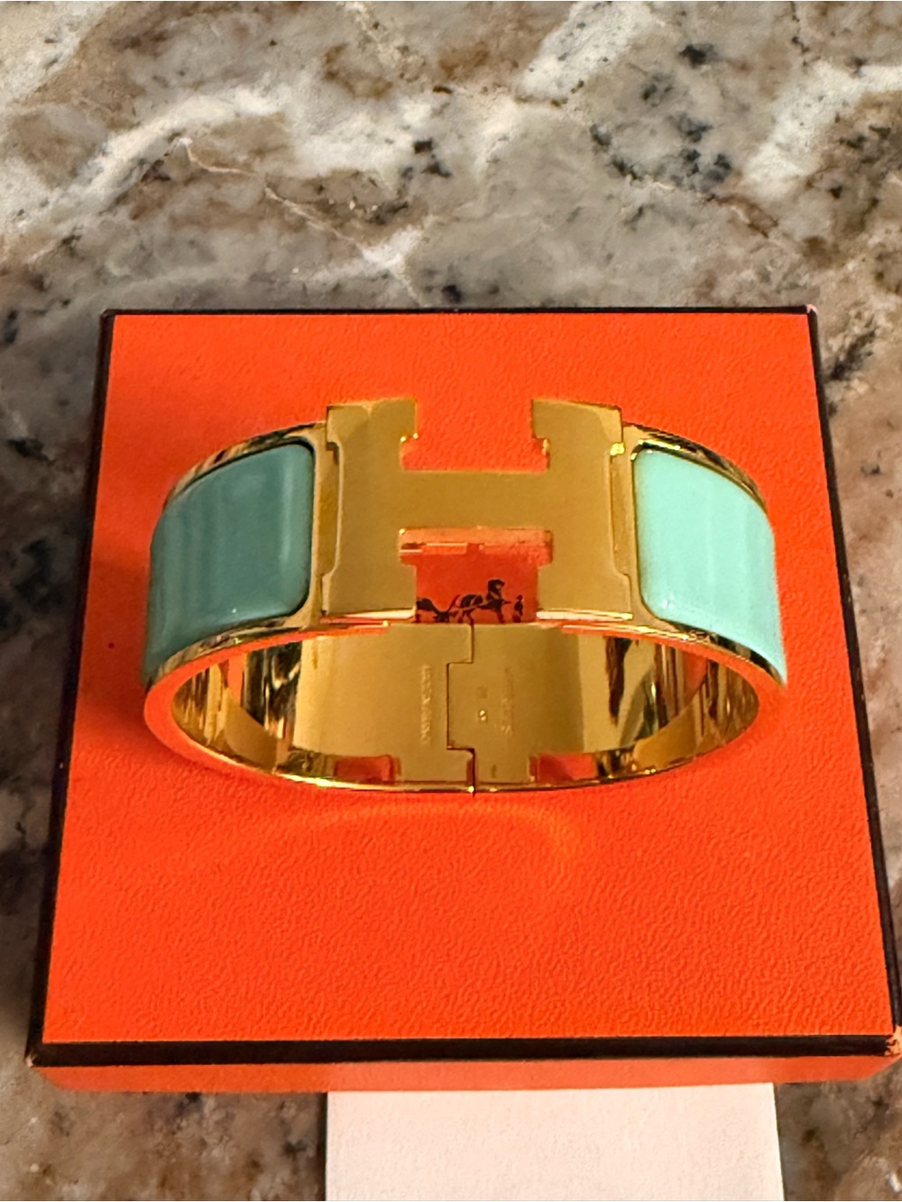 Hermes Clic H Bracelet - Wide Mint Blue Enamel